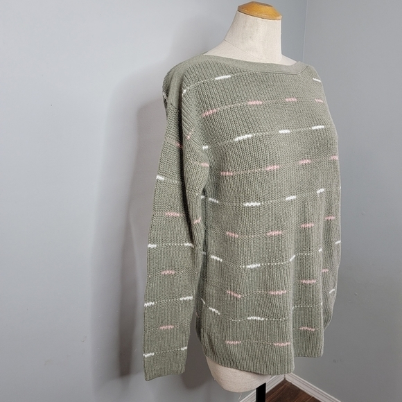 Large Sage Green Knit 100% Cotton Sweater - Picture 3 of 10